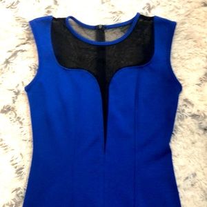 Beautiful Royal Blue Plunging Illusion Sleeveless Bodycon Dress sz 12